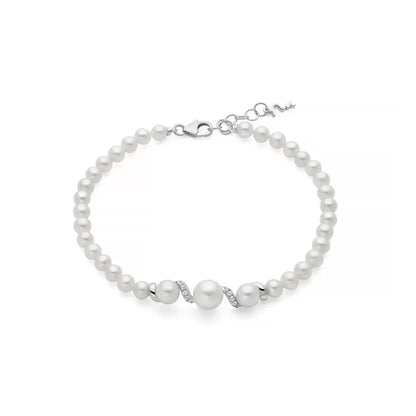 Damen-Armband mit Naturperlen und Silberkugel Miluna PBR3034