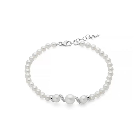 Damen-Armband mit Naturperlen und Silberkugel Miluna PBR3034