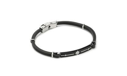 Bracciale Boccadamo Uomo Ecopelle Nero Acciaio Silver Timone _ABR770