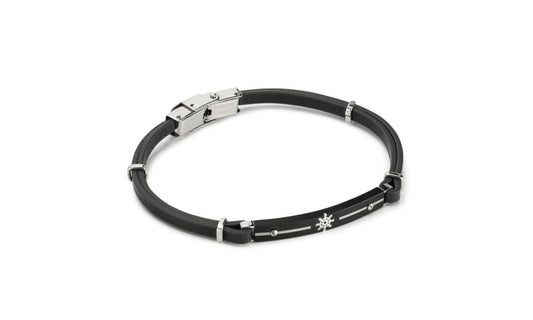 Bracciale Boccadamo Uomo Ecopelle Nero Acciaio Silver Timone _ABR770