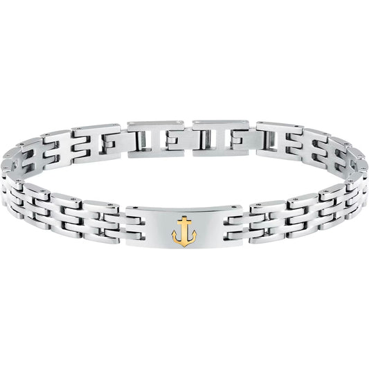 Bracciale Morellato Uomo Acciaio Silver Dettagli Oro 18 kt  Ancora _SABY006