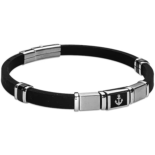 Bracciale Boccadamo Uomo Caucciù Nero Acciaio Silver Ancora _ABR591A
