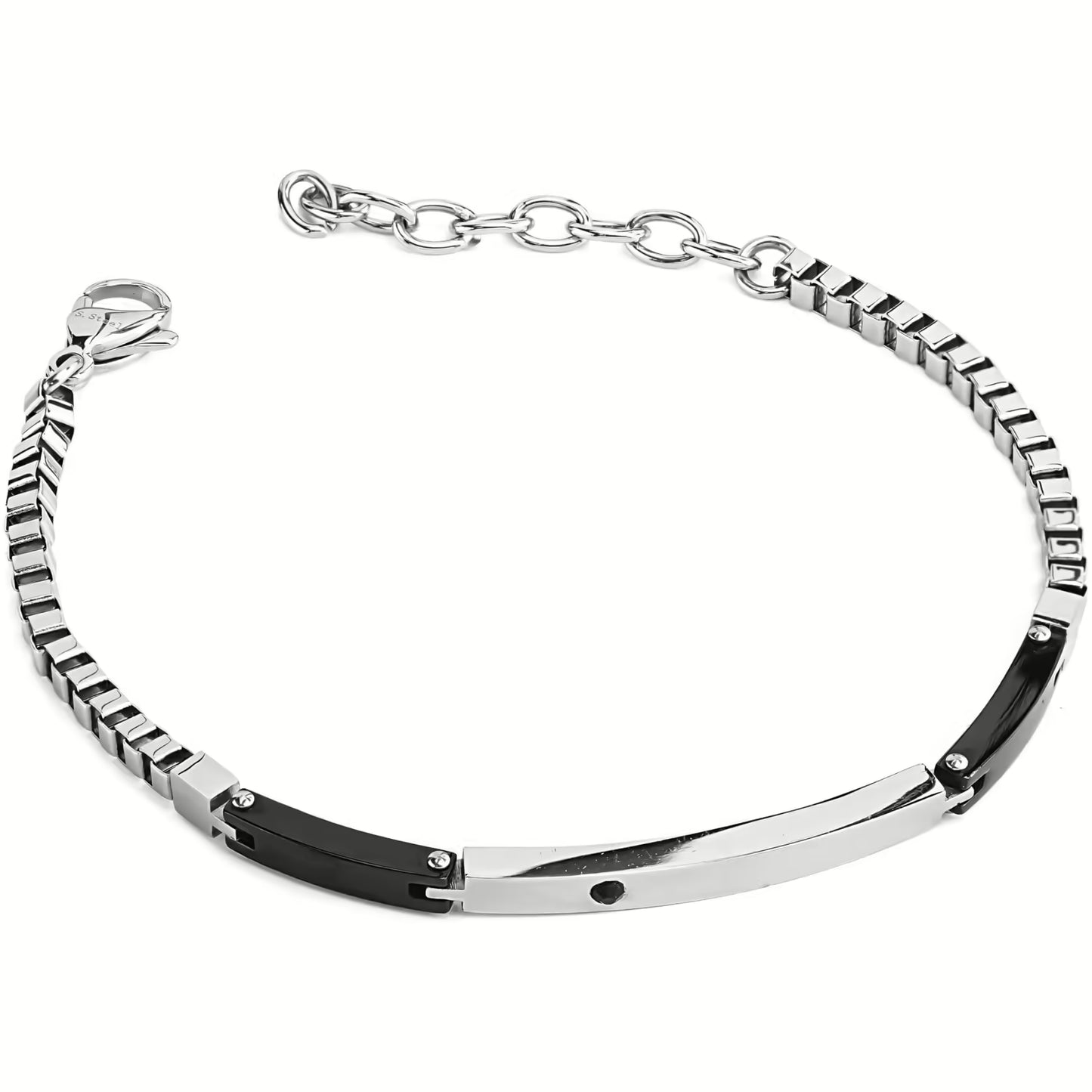 Bracciale Boccadamo Uomo Acciaio Piastre Centrali Nero Silver Zircone _ABR734A