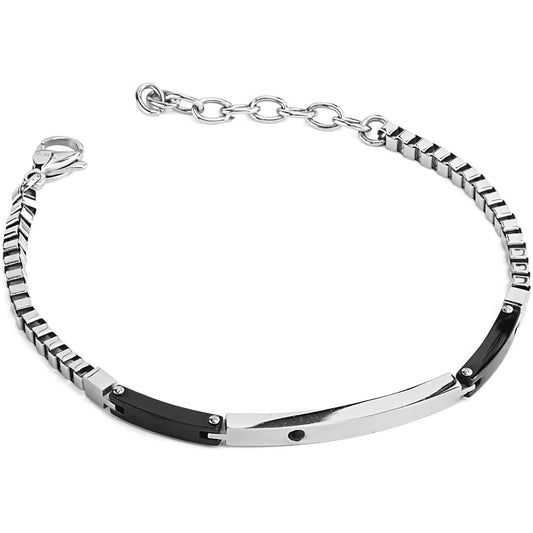 Bracciale Boccadamo Uomo Acciaio Piastre Centrali Nero Silver Zircone _ABR734A