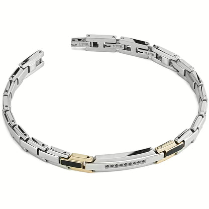 Bracciale Boccadamo Uomo Acciaio Silver Oro Rosa Nero Zirconi _ABR737