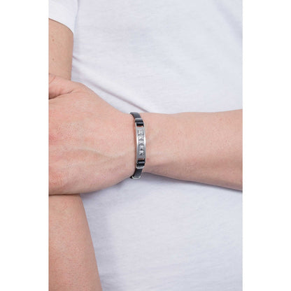 Boccadamo Herrenarmband aus schwarzem Leder mit Stahleinsätzen _ABR172