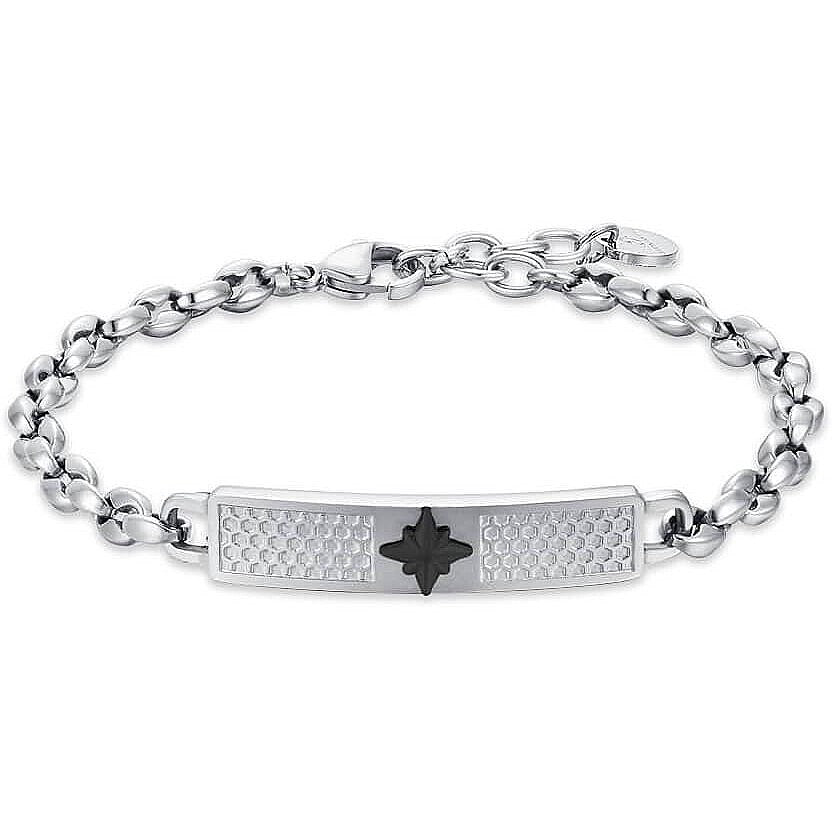 Luca Barra Herren-Armband aus Stahl mit zentraler Kompassrose und schwarzen Elementen _BA1873 