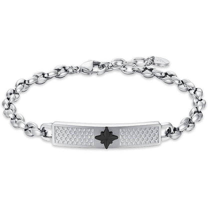 Luca Barra Herren-Armband aus Stahl mit zentraler Kompassrose und schwarzen Elementen _BA1873 