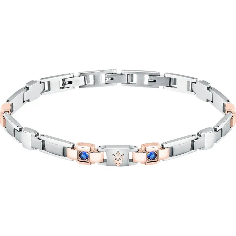 Bracciale Maserati Uomo Acciaio Zaffiri Blu PVD Ora Rosa _JM224AXO01
