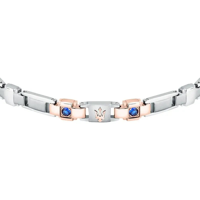 Bracciale Maserati Uomo Acciaio Zaffiri Blu PVD Ora Rosa _JM224AXO01