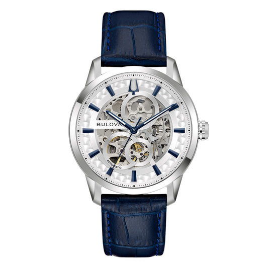 Orologio Bulova Sutton Skeleton Uomo Pelle Blu _96A330