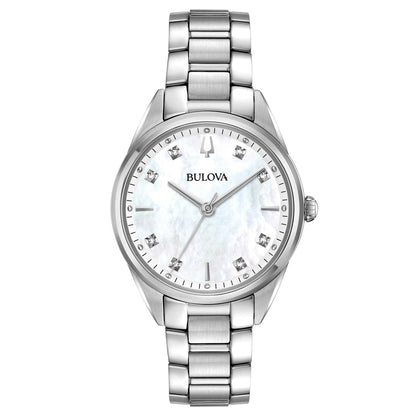 Bulova Damenuhr in Roségold, Silber, Perlmutt-Zifferblatt, Kristalle 98R281 