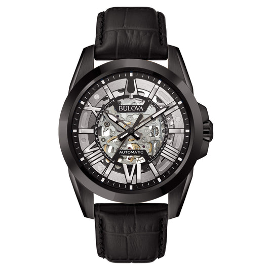 Orologio Bulova Uomo Sutton Skeleton Automatico Cinturino Pelle Nero _98A304