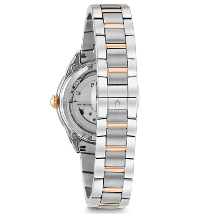 Bulova Damenuhr in Roségold, Silber, Perlmutt-Zifferblatt, Kristalle 98R281 
