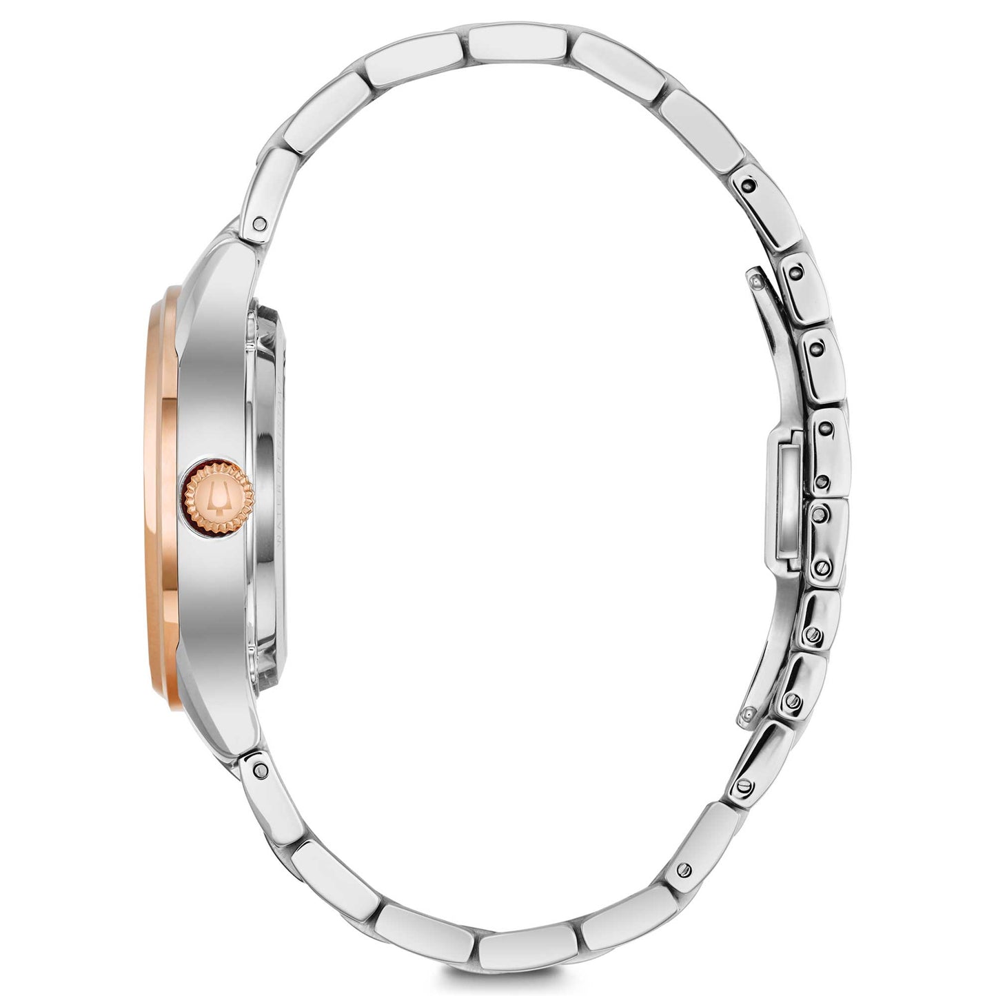 Bulova Damenuhr in Roségold, Silber, Perlmutt-Zifferblatt, Kristalle 98R281 