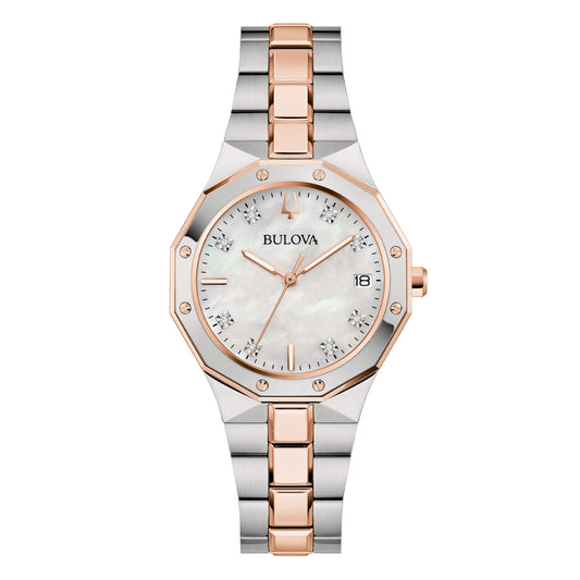 Orologio Bulova Donna Acciaio Octagon Lady Diamond Madreperla _98P235