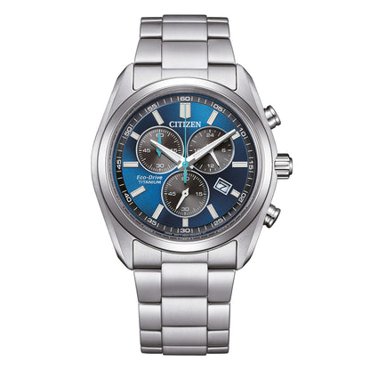 Orologio Citizen Uomo Crono Super Titanio 2590 Eco-Drive Blu _AT2590-59L