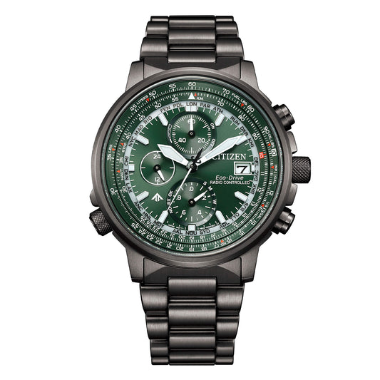 Orologio Citizen Uomo Promaster Crono Pilot Radio Controllato Eco-Drive Verde _AT8304-57W