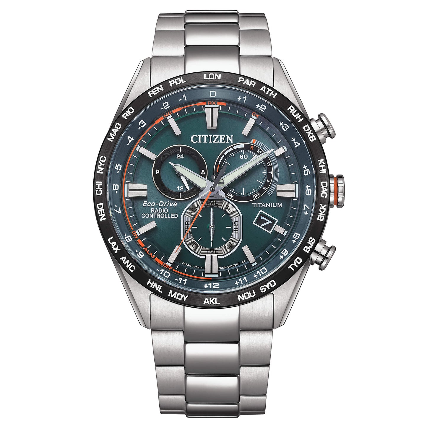 Orologio Citizen Uomo Titanio Silver Radio Controllato Eco-Drive Verde - Nero _CB5946-82X