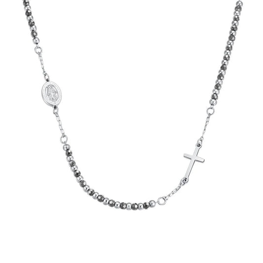 Collana Luca Barra Uomo Acciaio Rosario Ematite Grigia _CL360