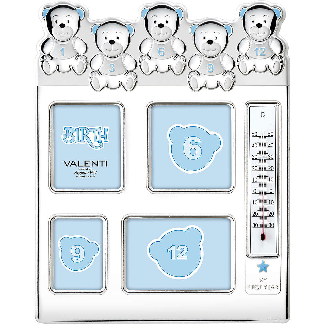 Cornice Portafoto Valenti Bambini Argento 999 Multipla Termometro Orso Boy _71516 5L