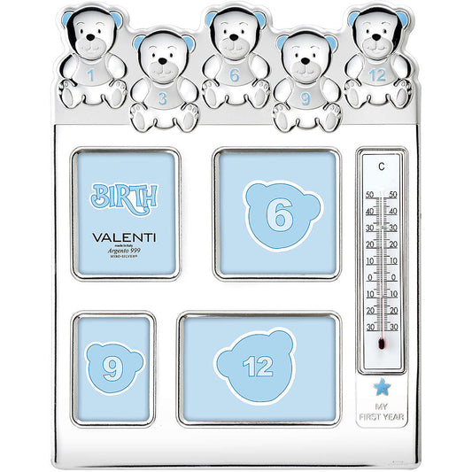 Cornice Portafoto Valenti Bambini Argento 999 Multipla Termometro Orso Boy _71516 5L