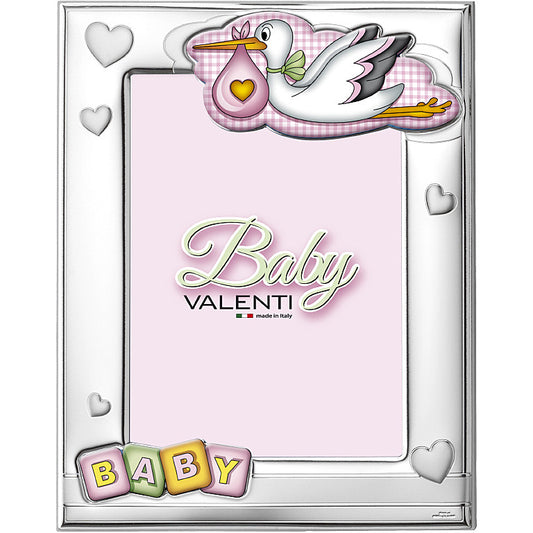 Cornice Portafoto Valenti Bambini Argento 999 Cicogna Girl _73120 4L