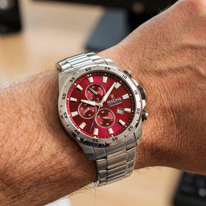 Orologio Festina Uomo Acciaio Timeless Chronograph Rosso Cinghia _F20463-5