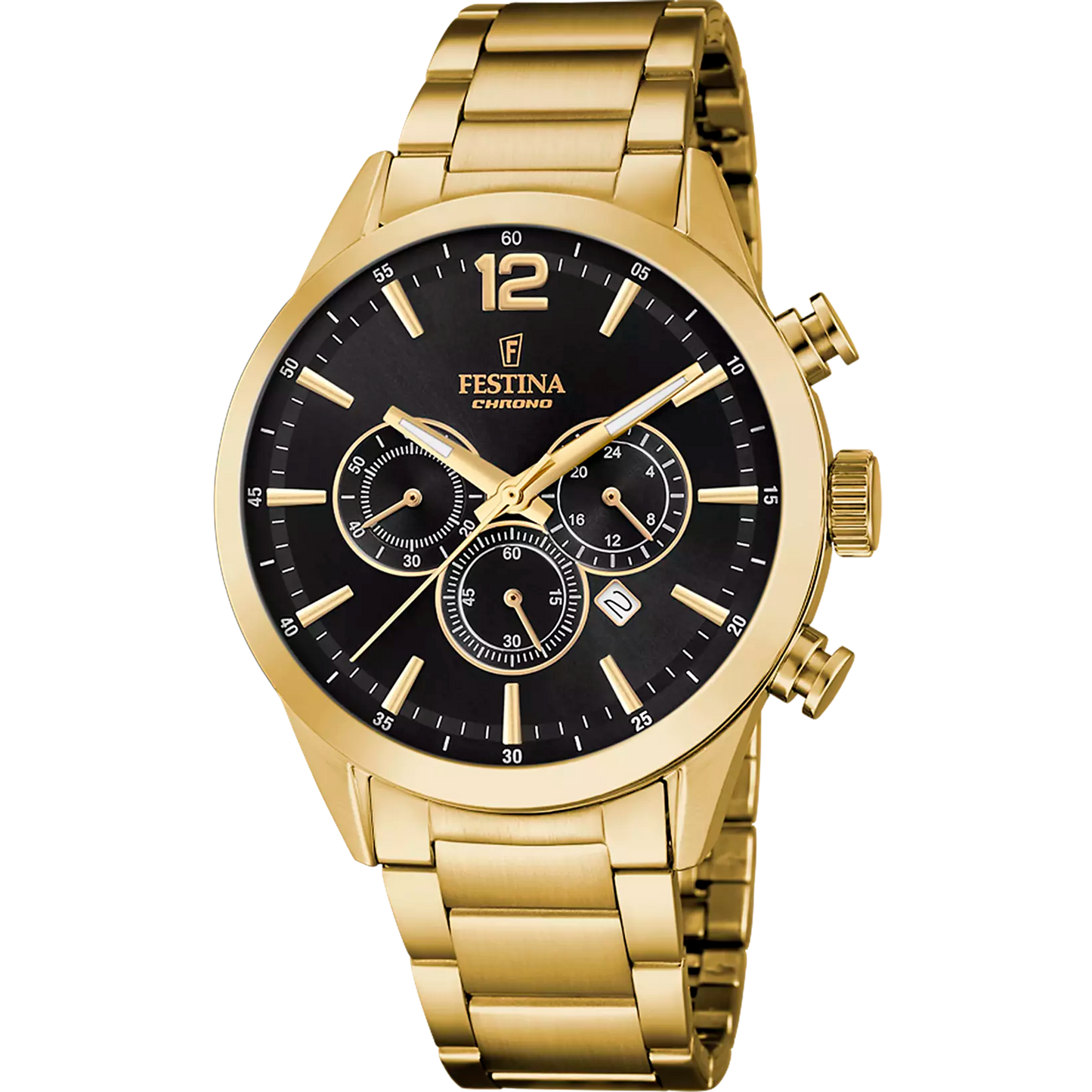 Orologio Festina Uomo Acciaio Timeless Chronograph Gold Quadrante Nero _F20633-3