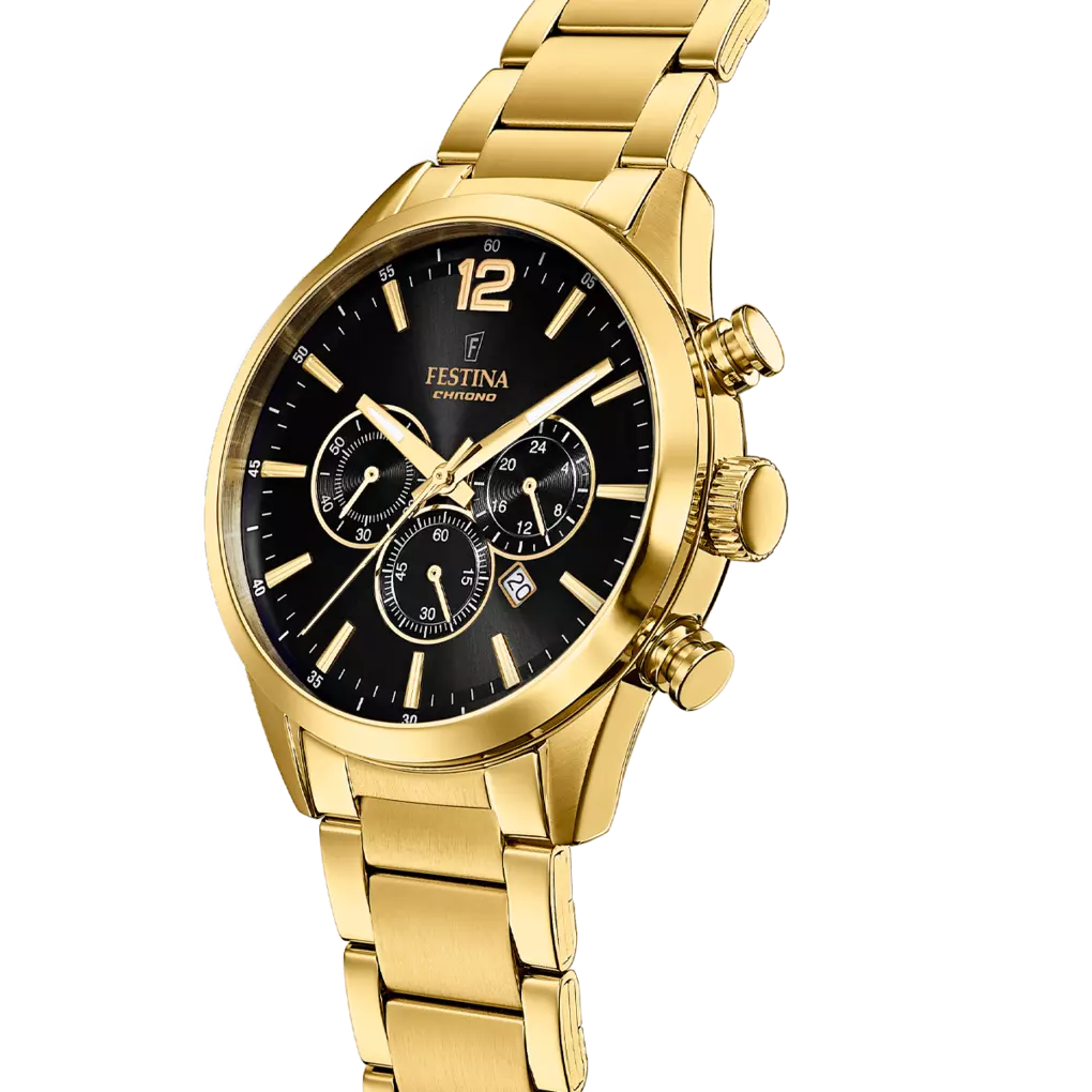 Orologio Festina Uomo Acciaio Timeless Chronograph Gold Quadrante Nero _F20633-3