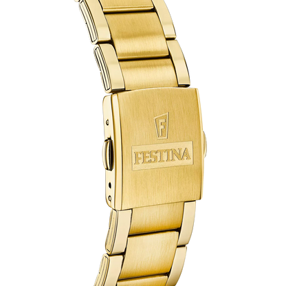 Orologio Festina Uomo Acciaio Timeless Chronograph Gold Quadrante Nero _F20633-3