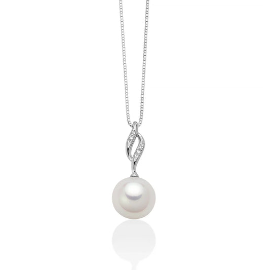 Collana Miluna Donna Oro Bianco 18 Kt Motivo a Fiamma Perla e Diamanti _PCL5380