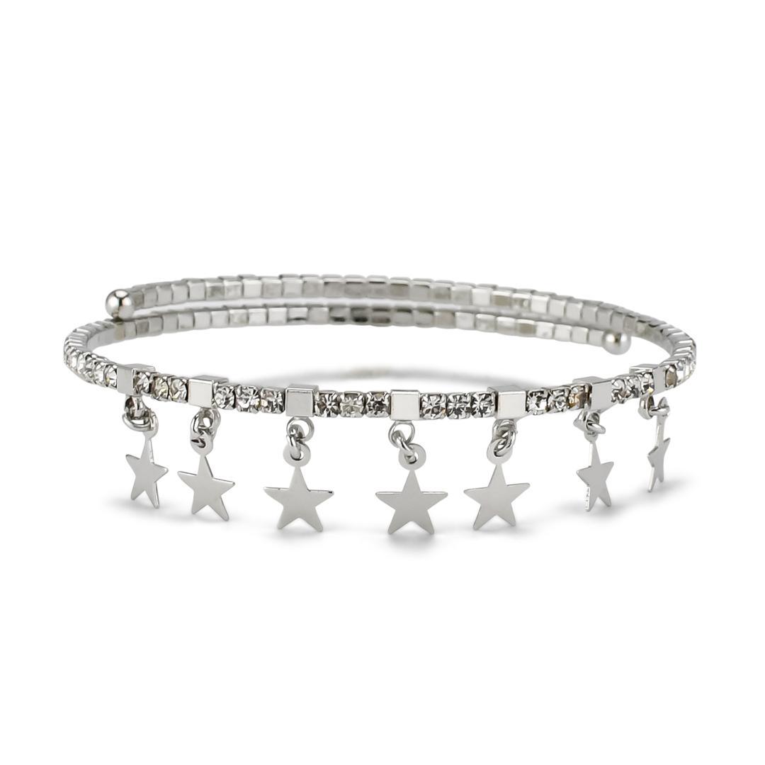 Bracciale Boccadamo MYA Donna Acciaio Tennis Rigido Cristalli Bianchi Stelle _ JJ/BR34