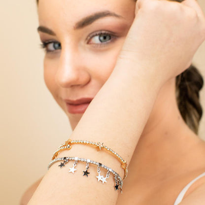 Bracciale Boccadamo MYA Donna Acciaio Tennis Rigido Cristalli Bianchi Stelle _ JJ/BR34