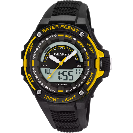 Orologio CALYPSO Flash Time Uomo Analogico-Digitale Gomma Nero Oro _K5768-4