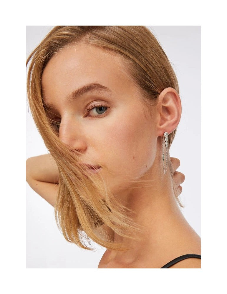 Orecchini LIU JO Donna Acciaio Silver Pendenti Catenina Cristalli _LJ2994