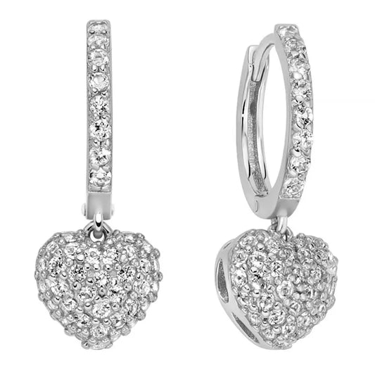 Orecchini Miluna Donna Argento 925 cerchietto Pendente Cuore Pavé Topazi Bianchi _ERD3111