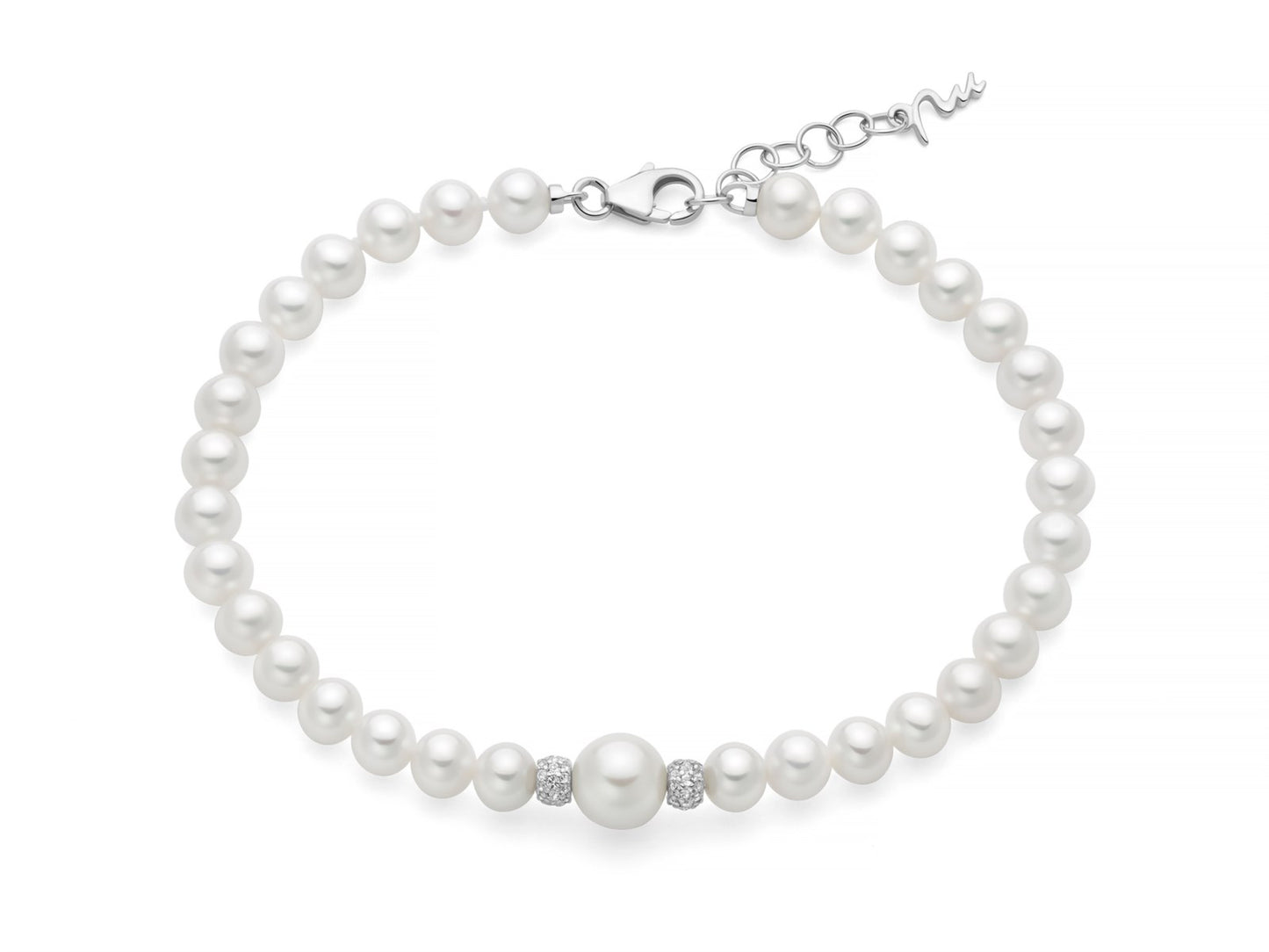 Damen-Armband mit Naturperlen und Silberkugel Miluna PBR3034