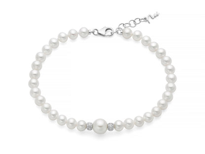 Damen-Armband mit Naturperlen und Silberkugel Miluna PBR3034