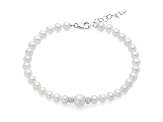 Damen-Armband mit Naturperlen und Silberkugel Miluna PBR3034
