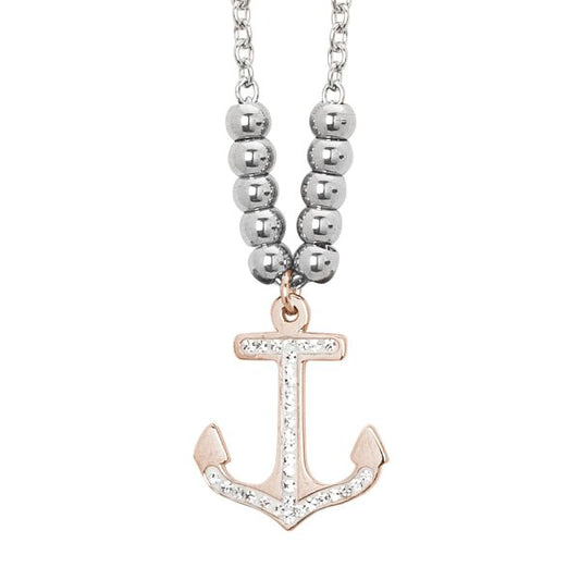 Collana Boccadamo AMY Donna Acciaio Silver Pendente Ancora Strass _PF/GR28)