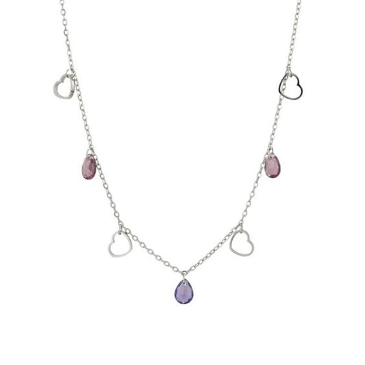Collana Boccadamo AMY Donna Acciaio Pendenti Alternati Cuori e Cristalli Lilla _MK/GR19