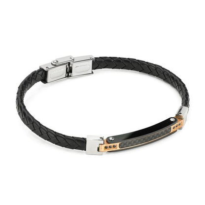 Bracciale Boccadamo Uomo Ecopelle Nero Intrecciato Zirconi Neri _ABR769
