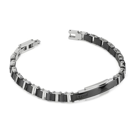 Bracciale Boccadamo Uomo Acciaio Silver pvd Nero e Cristalli _ABR776N