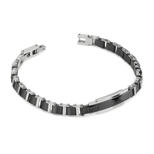 Bracciale Boccadamo Uomo Acciaio Silver pvd Nero e Cristalli _ABR776N