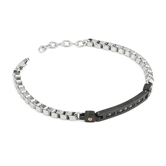 Bracciale Boccadamo Uomo Acciaio Piastre Centrali Nero Silver Zircone _ABR763