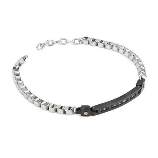 Bracciale Boccadamo Uomo Acciaio Piastre Centrali Nero Silver Zircone _ABR763