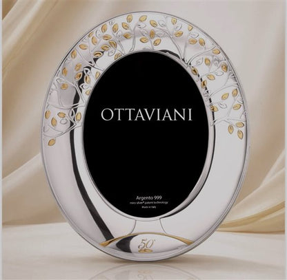 Ottaviani Portafoto Ovale Albero della Vita 5O Anniversario Gold Argento 999 _5017A