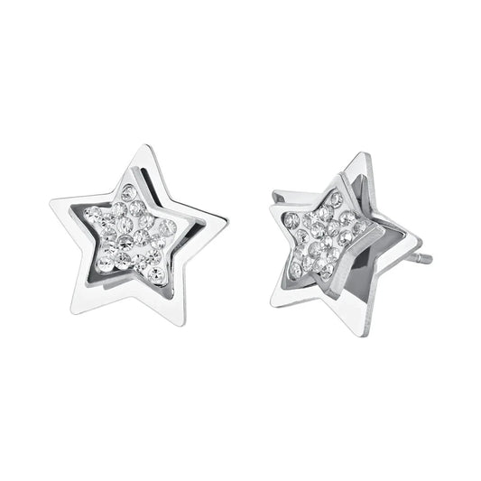 Orecchini Luca Barra Donna Acciaio Cristalli Bianchi Stelle _OK1324